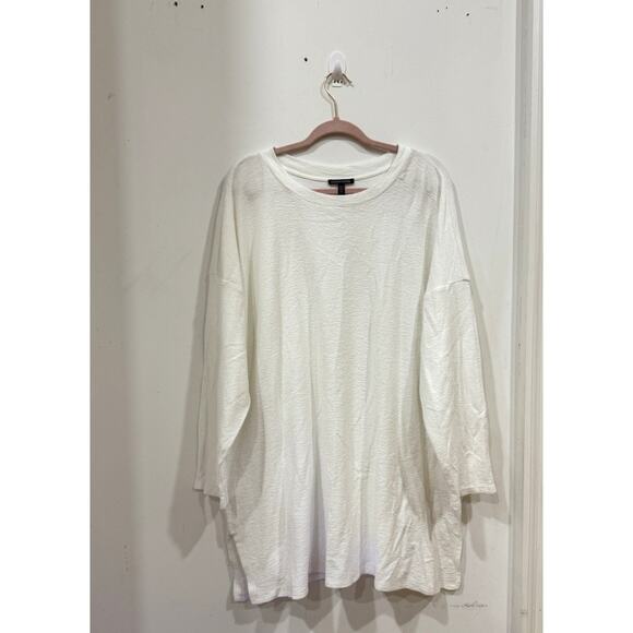 Eileen Fisher Organic Cotton Women’s 3x Long Sleeve White Textured Tunic - Picture 2 of 6